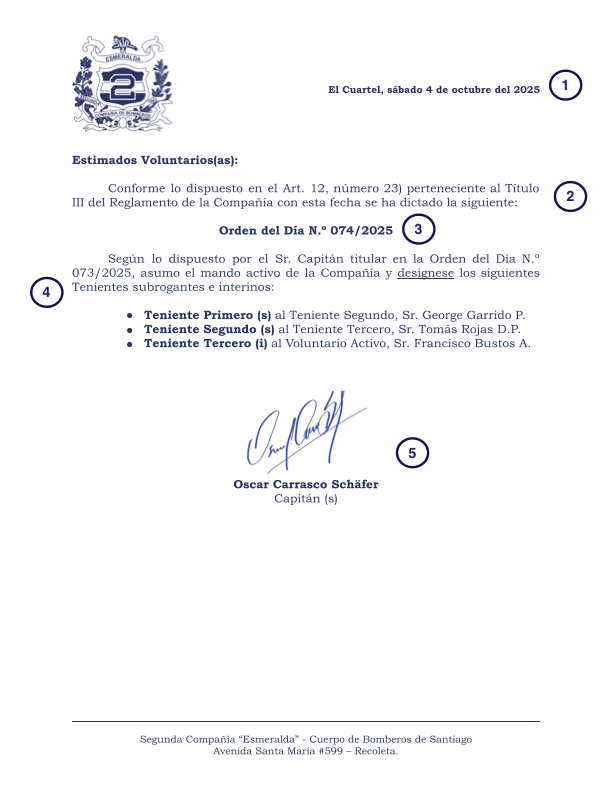 Las partes de una Orden del Dia